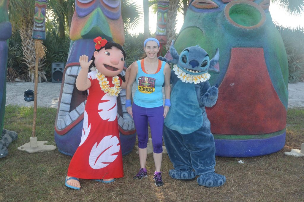 Posing with Lilo and Stitch on the RunDisney Course.