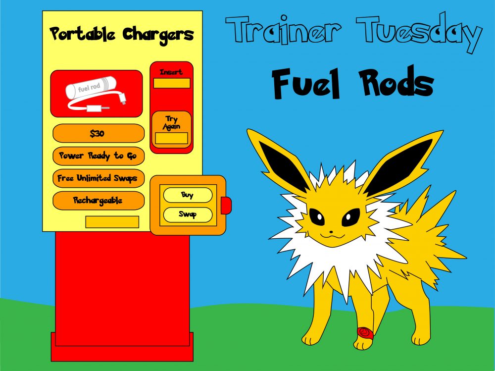 Jolteon and Fuel Rod station artwork.