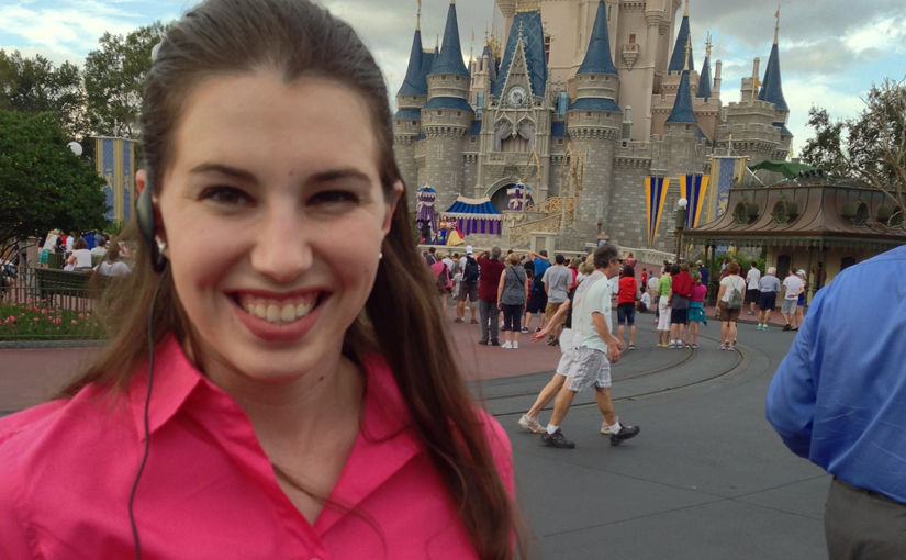 Chelsea in front of Cinderella Castle on her first day as a Cast Member.