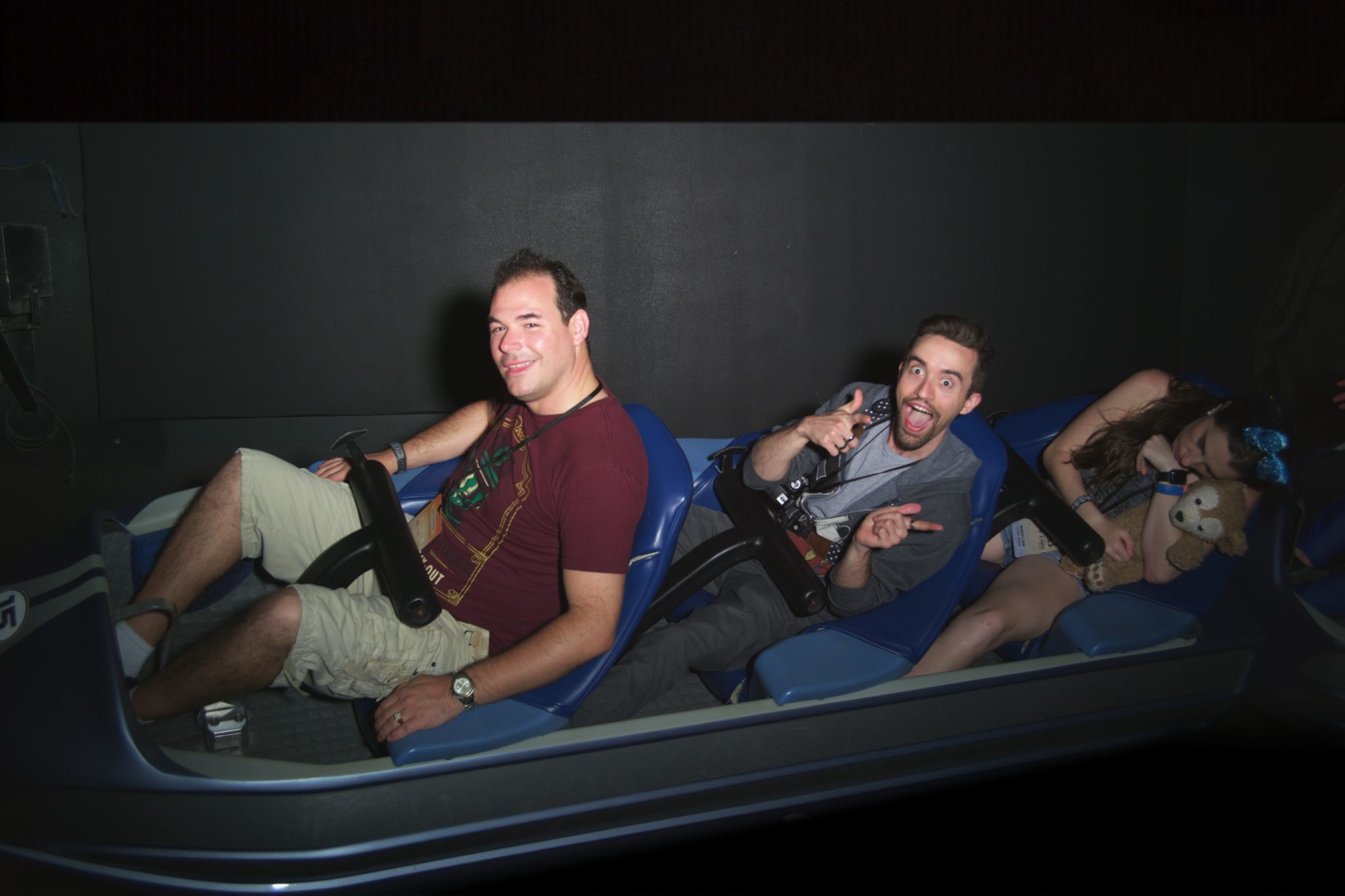 Jay, Doug, and Chelsea on Space Mountain during the After Hours event.