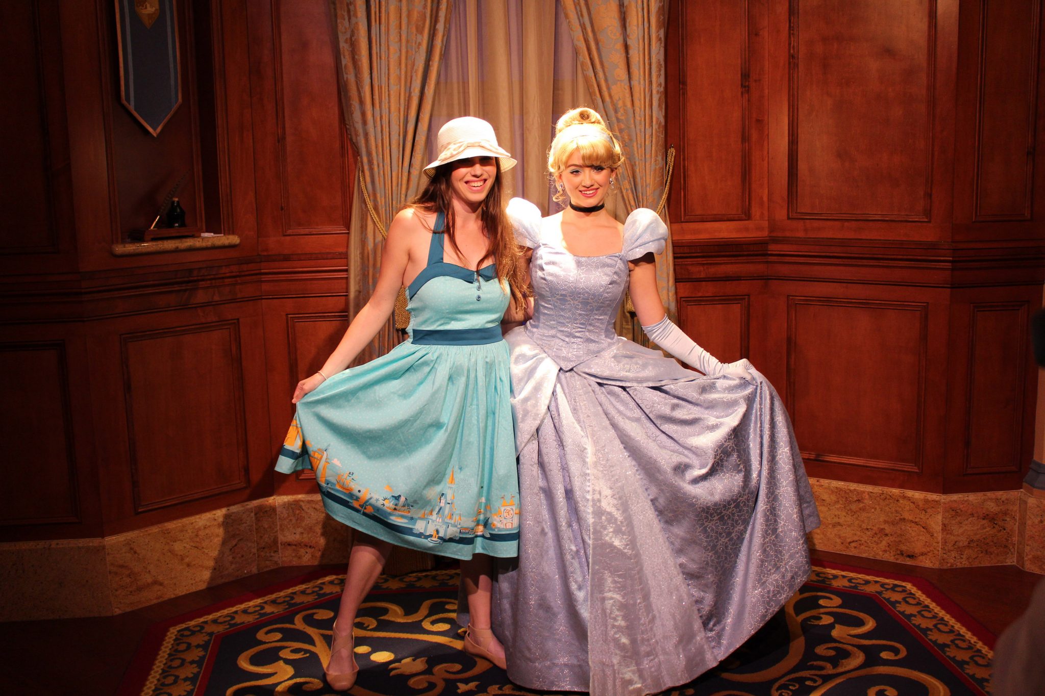 Chelsea in her Dapper Day dress at Princess Fairy Tale Hall with Cinderella.