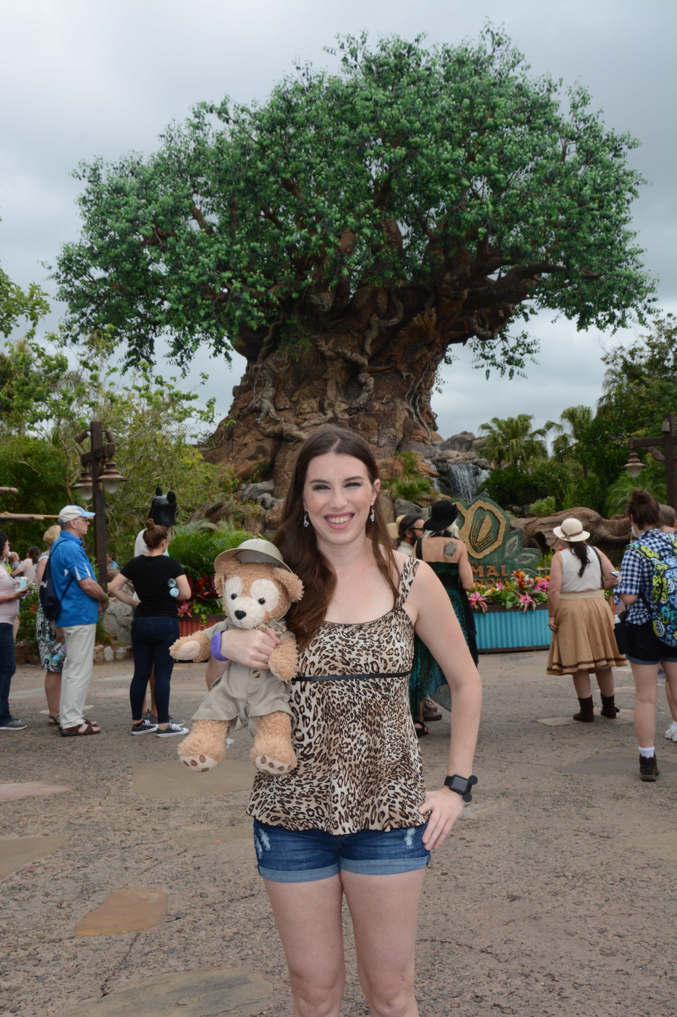 Chelsea and Duffy in front of the Tree of Life on Animal Kingdom's Anniversary.