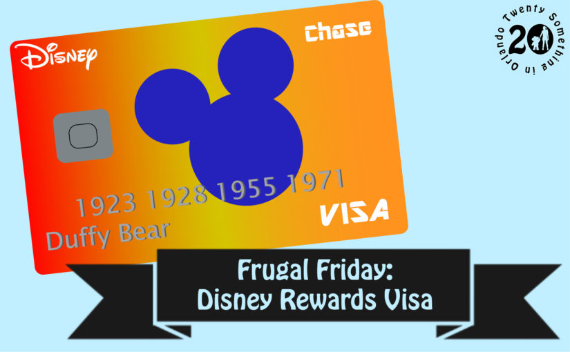 A drawing of a Disney Visa Rewards Card with the text overlaid.