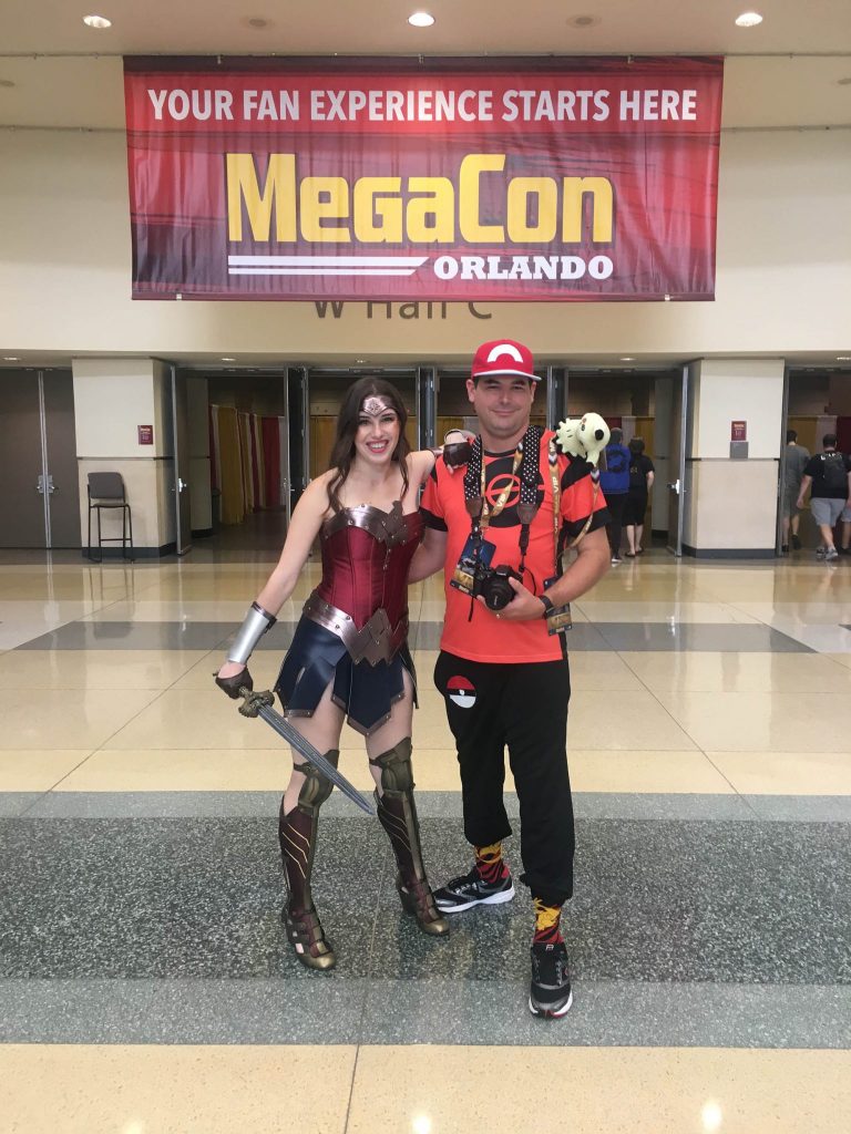Chelsea as Wonder Woman and Pokemon Trainer Jay at megacon.