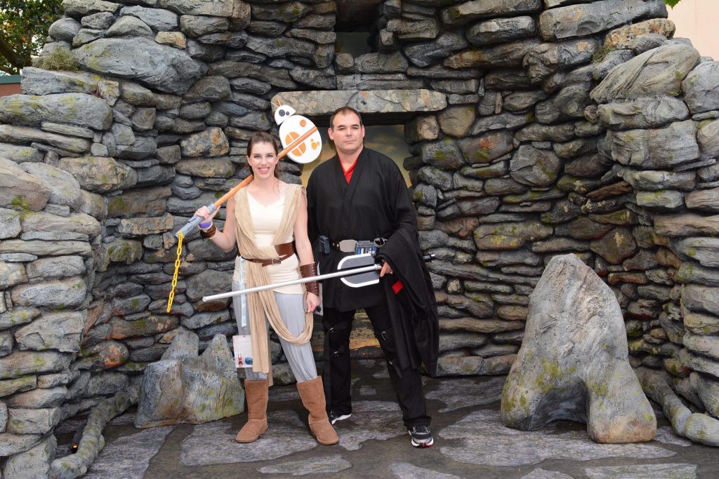 Chelsea and Jay, without Porgs, at Luke's Hut during Galactic Nights.