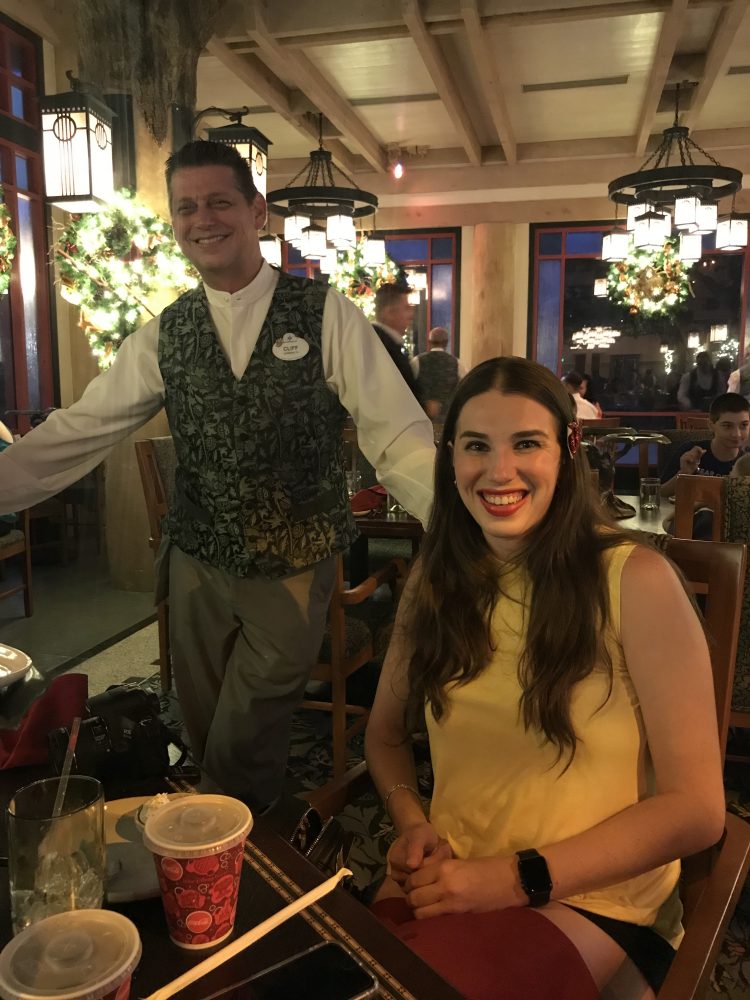 Chelsea and Cliff, our fabulous waiter at Storybook Dining