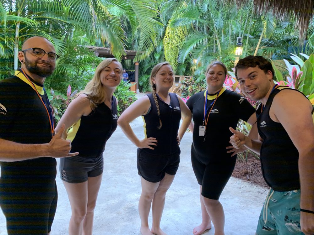 Trying on Wet Suits at Discovery Cove