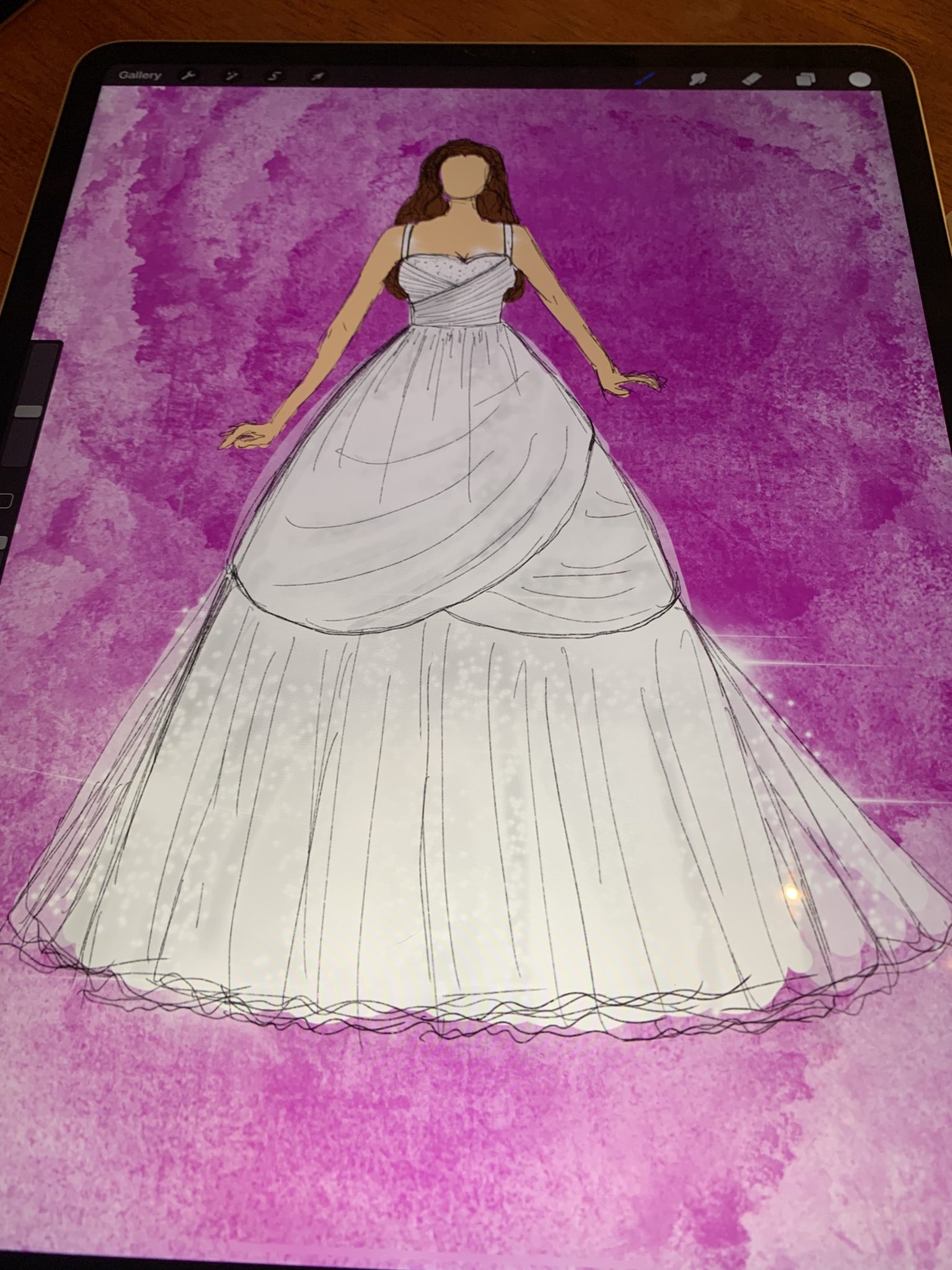 Sammi's final sketch of the wedding dress
