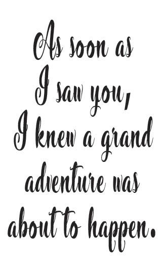 As Soon as I saw you, I knew a grand adventure was about to happen.