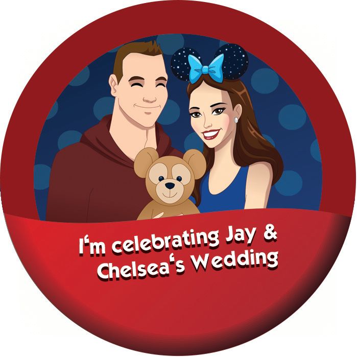 I'm celebrating Jay & Chelsea's Wedding button with artwork by Robby Cook.